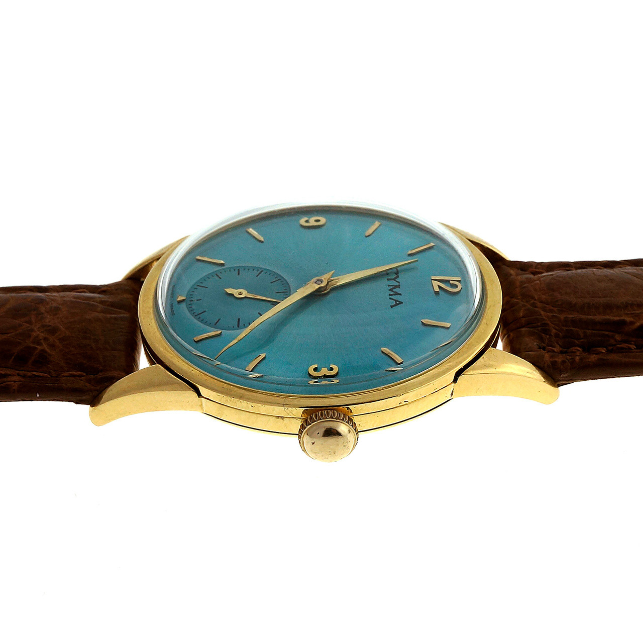 Cyma Yellow Gold 15 Jewel Iridescent Blue Manual Wind Wristwatch